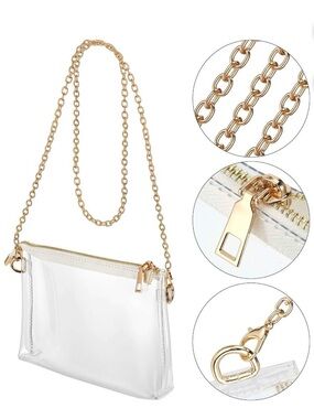 LAVA Clear Stadium Approved Crossbody Bag PVC Transparent Purse Gold Chain New